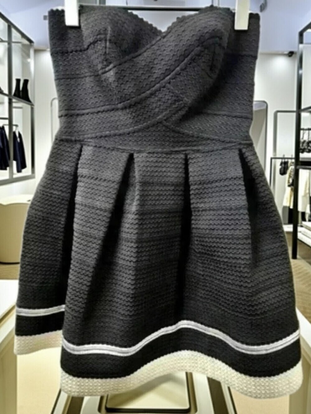 708h Sans Souci Black Strapless Bandage Fit & Flare Mini Dress - Size S
